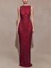 European American Women's Sleeveless Sequin Back Slit Evening Gown
