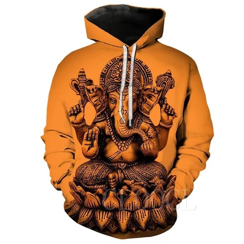 Cosmic Elephant Myth Fleece Hoodie, Men's Thick Warm Autumn Winter Sweatshirt, Space Background Elephant Deity Print Pullover for Culture Art Fans