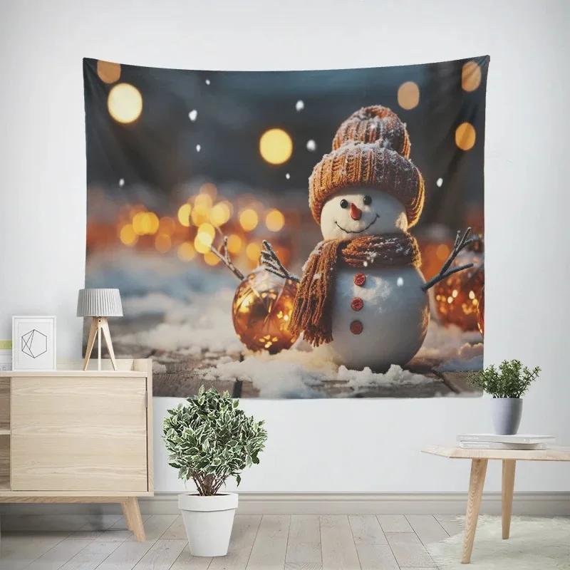 Christmas New Year Christmas Tree Snowman Pattern Tapestry Living Room Sofa Home Decor Tapestry