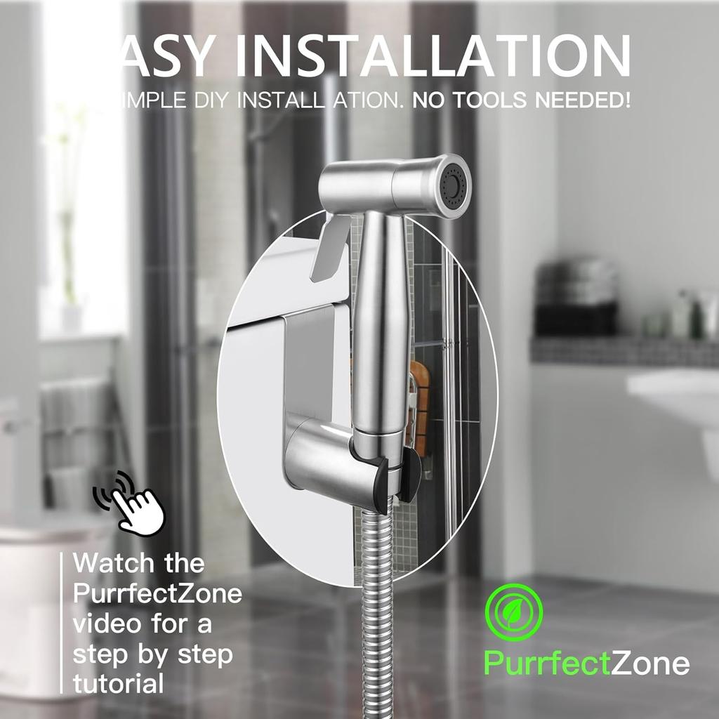 Multifunctional Hand-held Bidet Spray, Bathroom Diaper Shower, Hose and Accessories - Toilet Sprinkler with Dual Spray Function (Silvery)