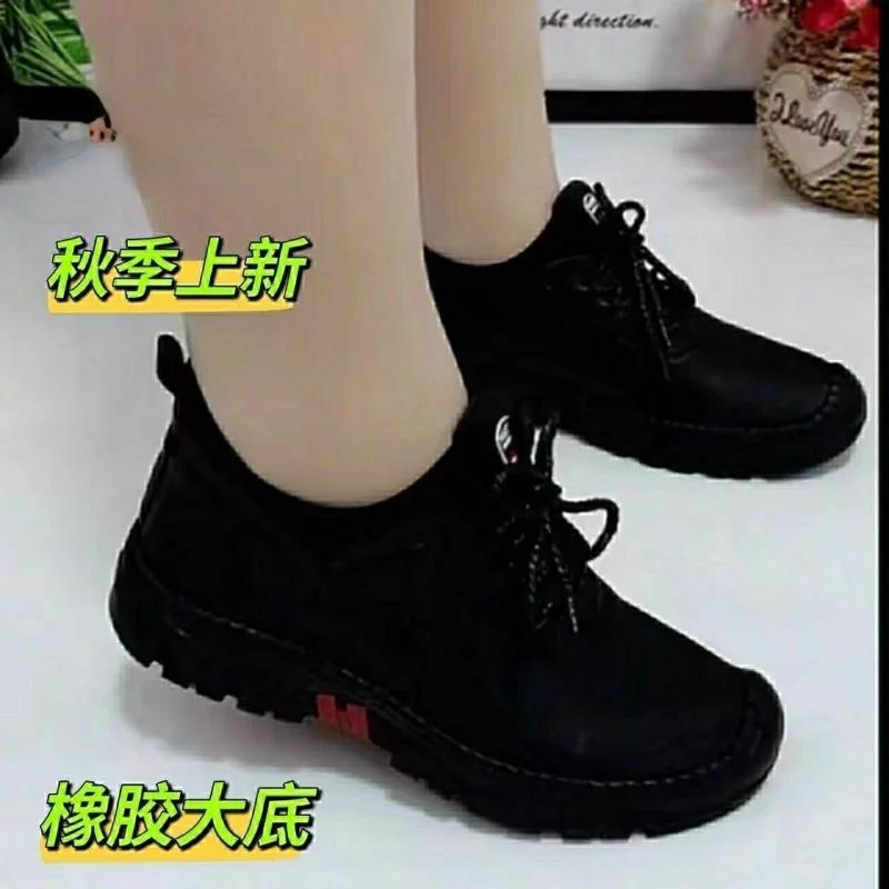 

Fashion Woman Single Shoes 2025 Spring New Vintage Lace Up Soft Soled Non Slip Women Flats Fashion Soft Leather Ladies Casual Shoes 35