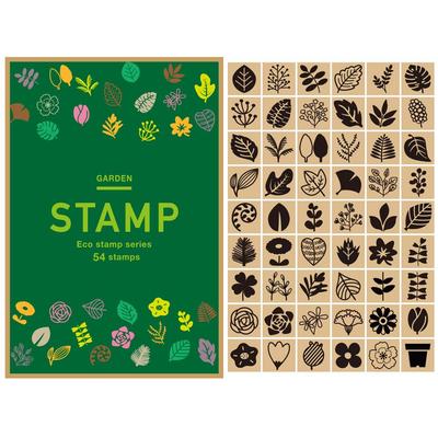 Cute Leaf Wooden Rubber Garden Made In Green Message Letter Flowers Stamps, Stamps, 54-Piece Set, Design, Japan, Eco-Friendly, Plants, Leaf,