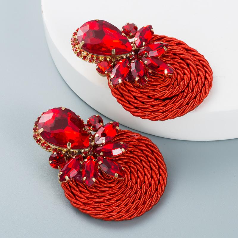 Personalized Design Large Water-drop Colored Glass Crystal Elastic Rope Woven Earrings for Women, Ear Pendants.