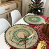 Santa Snowflakes Jute Christmas Placemat Round Retro Tableware Mat Vintage Heat Insulation Coaster Dinner