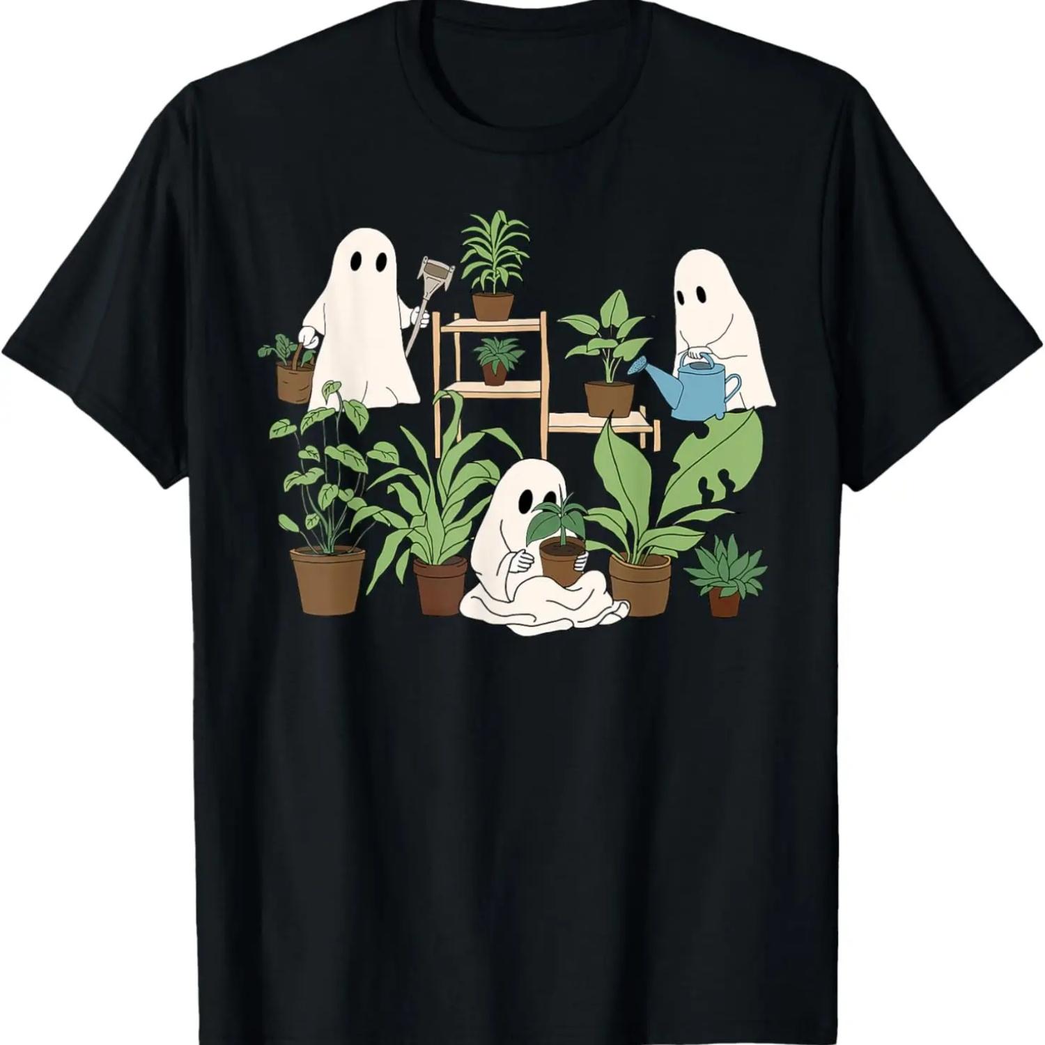 Cute Ghost Plant Lady Halloween Spooky Gardener Gift Women T-Shirt S