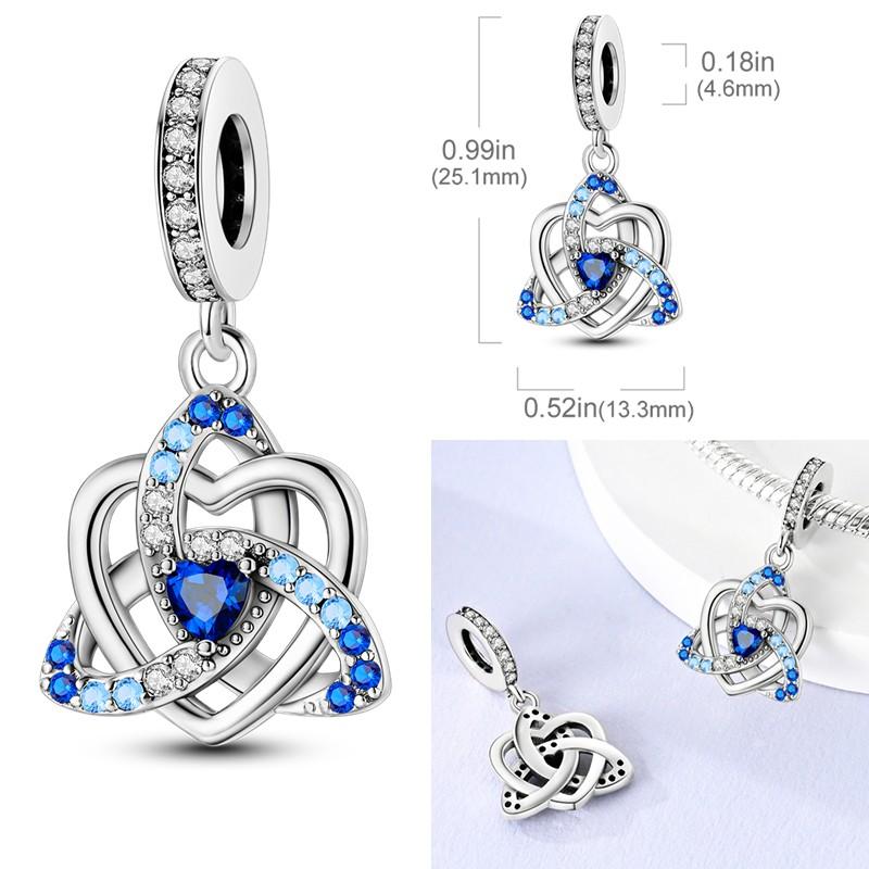 Copper Sapphire Charms Beads Blue Stone Dangle Cute Pet Hold Blue Heart Pendants Original Accessories Bracelets Jewelry Gift
