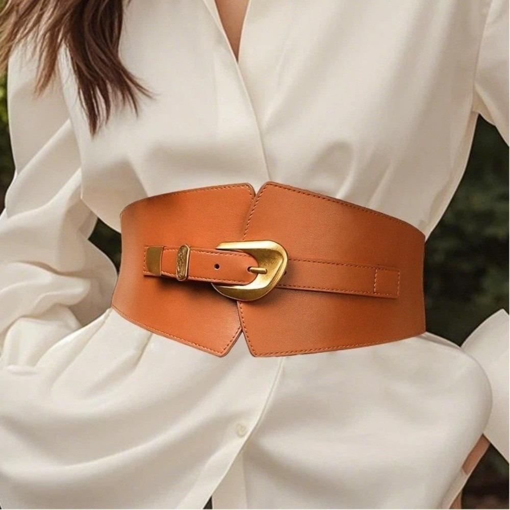 Geometric Buckle Women's Slimming Belt PU Dress Waistband Fashionable Elastic Waist Belt Women