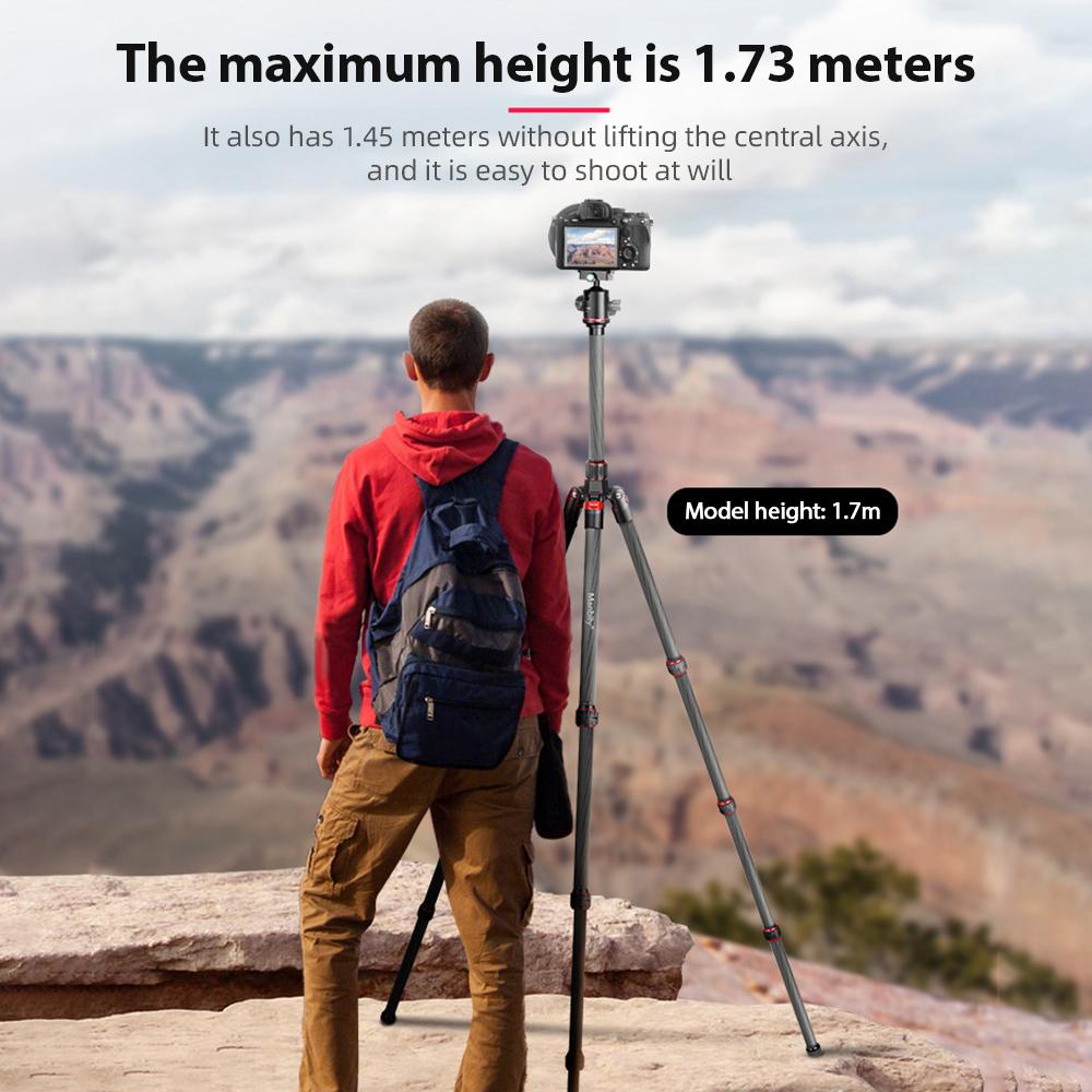 Manbily MC 284 68.1 inch Foldable Tripod Camera Stand with Ball Head Carbon Fiber 15kg 33lbs Load Capacity 4 Sections