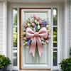 Spring Bow Wreath Door Cover Floral Banner Ribbon Bow Door Lining Background 2025 New Home Party Decoration Pink Purple