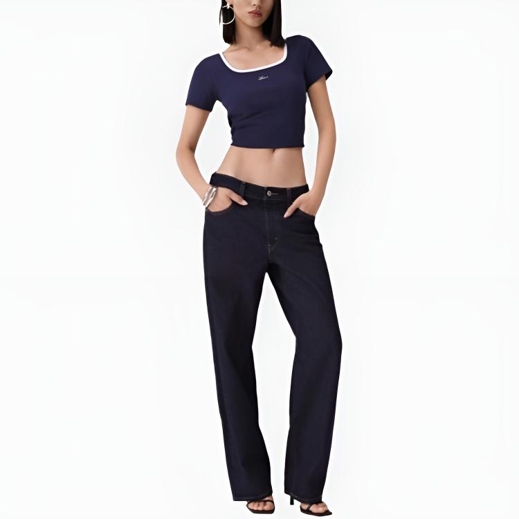 Levis Comfortable Simple Knit Casual Square Neck Short Sleeve T-Shirt Women Tops 0019T-0004