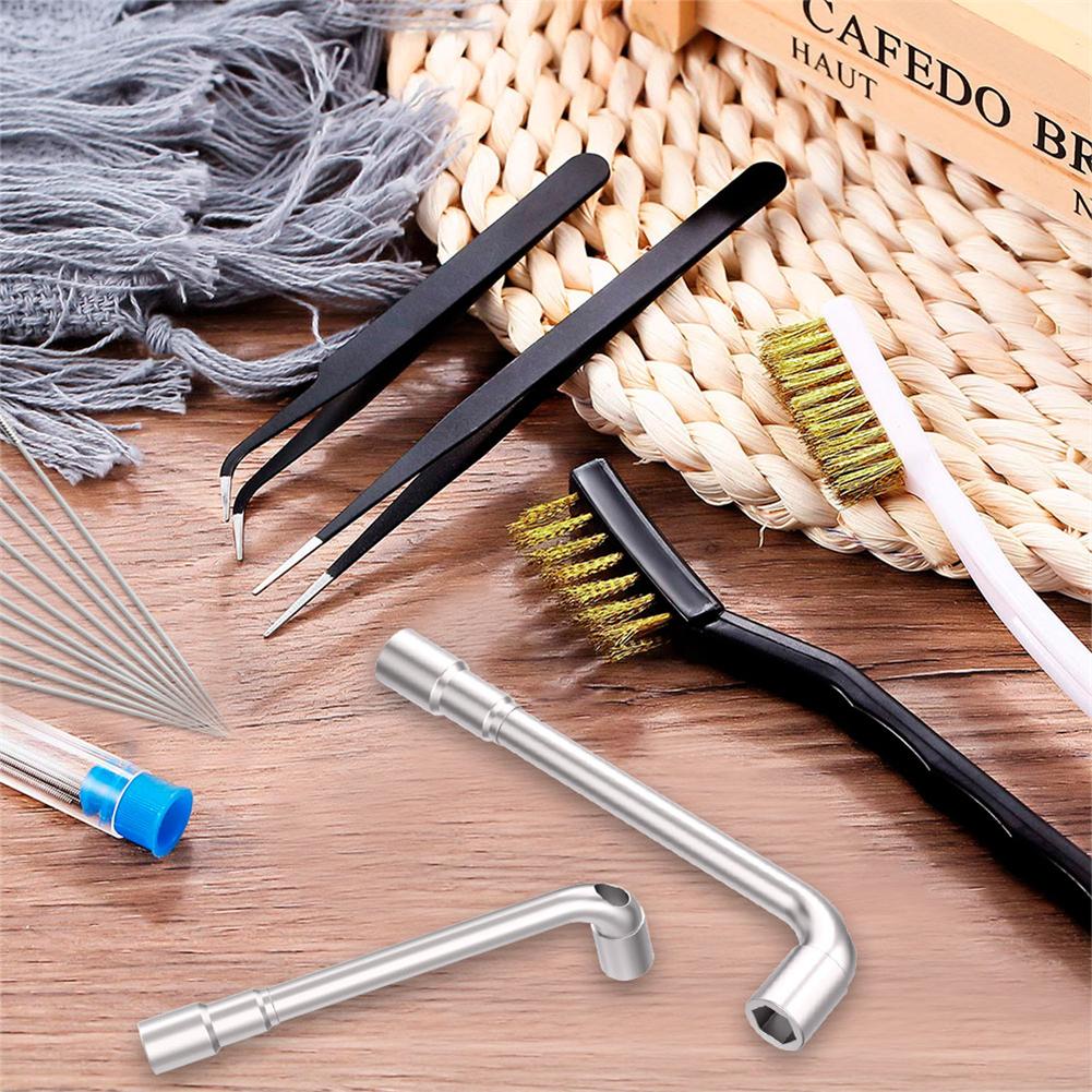 17pcs 3D Printer Cleaner Tool Kit Steel Needle Copper Wire Brush Tweezers 6/7mm Perforated Wrench Set Printer Accessories