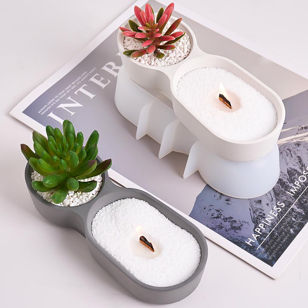 Çift Hazneli Saksı Silikon Kalıp DIY El Yapımı Yaratıcı Kokulu Mum Kabı Takı Saklama Kutusu Reçine Kalıbı Alçı Yapımı El Sanatı