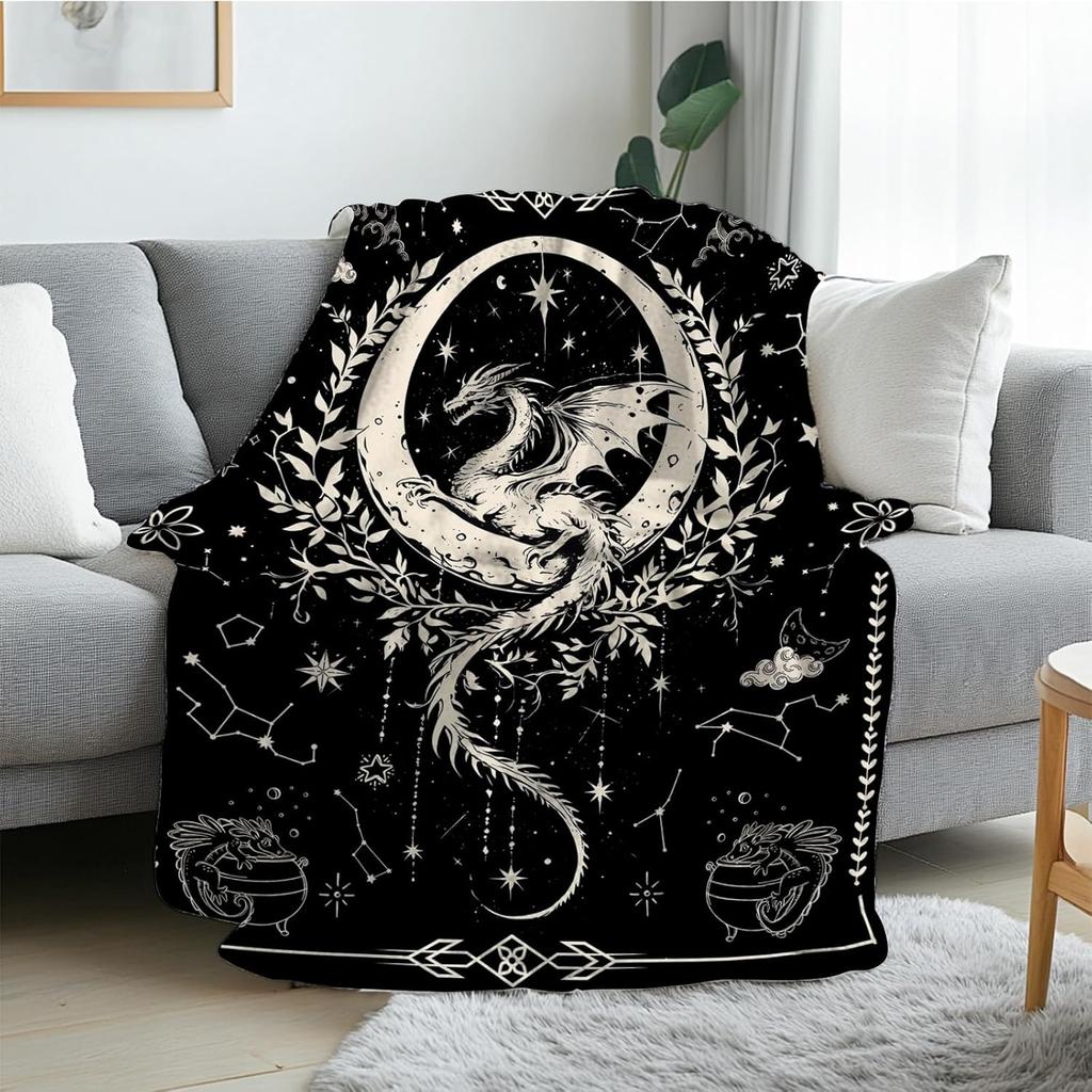 Black Dragon Dinosaur Throw Blanket Fantasy Mythical Creature Art Unique Gift Home Bedroom Living Room Decorative Accessory