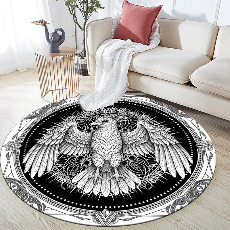 Black and White Bird,Round Area Rug,Carpet Rug for Living Room Bedroom Sofa Playroom Decor,Non-slip Floor Mat