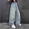 Spring Autumn Girls Jeans Embroidery Five-pointed Star Loose Pants for 3-12 Years Teen Girls Stylish Denim Wide Leg Pants