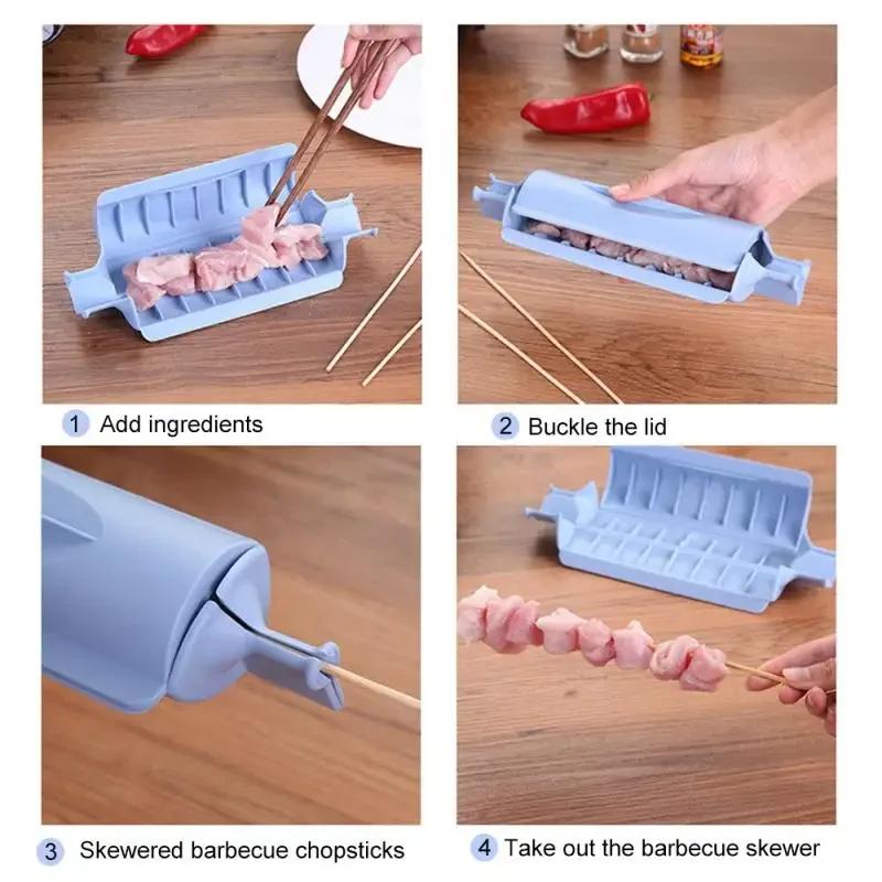 Useful Kitchen Accessories Easy Barbecue Kebab Maker Meat Brochettes Skewer Machine BBQ Grill Accessories Tools Set Quick Skewer