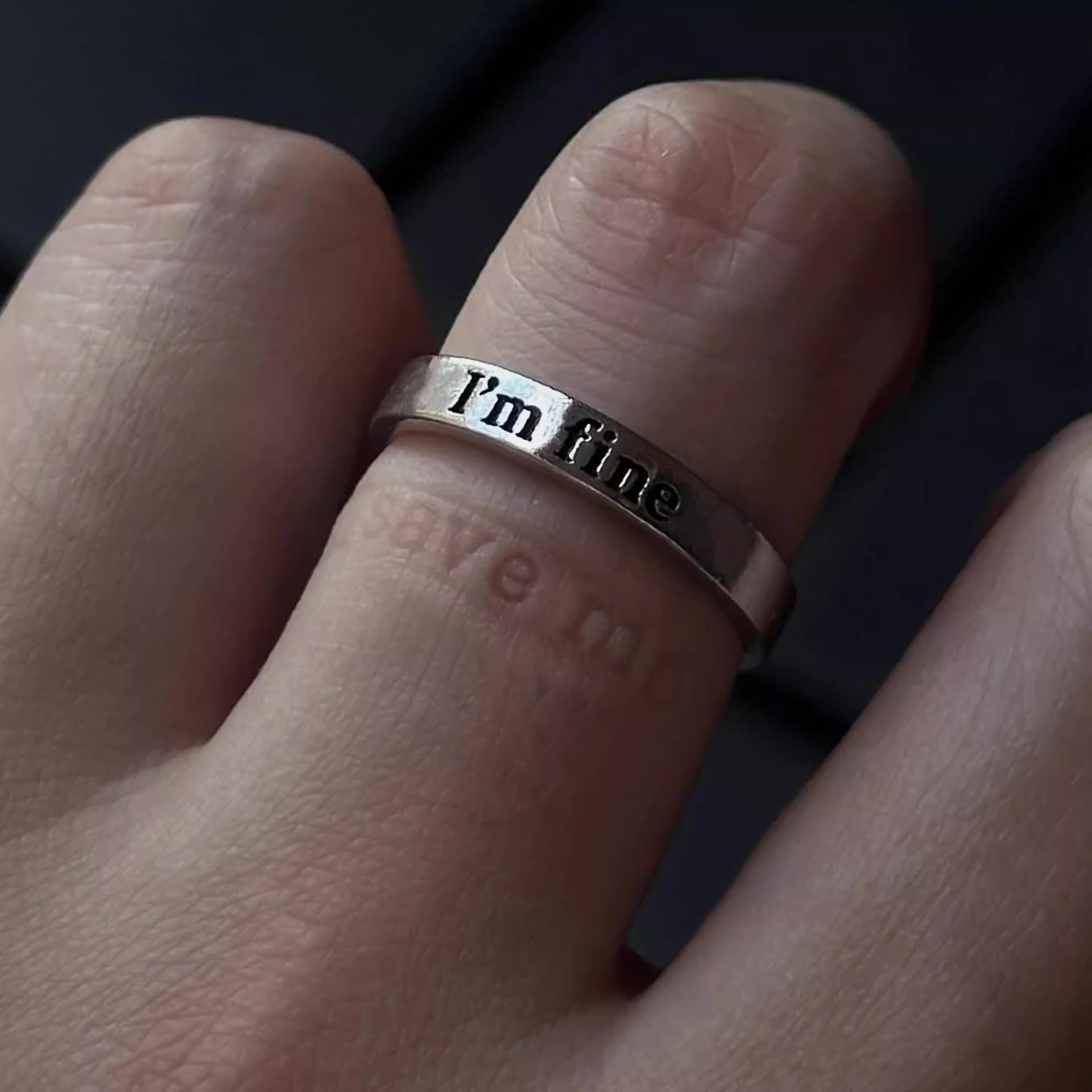

I m Fine/Save Me Retro Creative Letters Adjustable Open Ring for Women Punk Gothic Edgy Zircon Vintage Accessories Unisex Gift