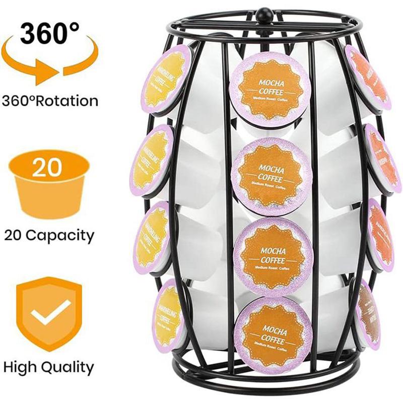 360 Rotating Coffee Pod Holder for K-Cup, 20 Capsule Capacity Carousel Tower, Kitchen Countertop Storage Organizer Rack Stand