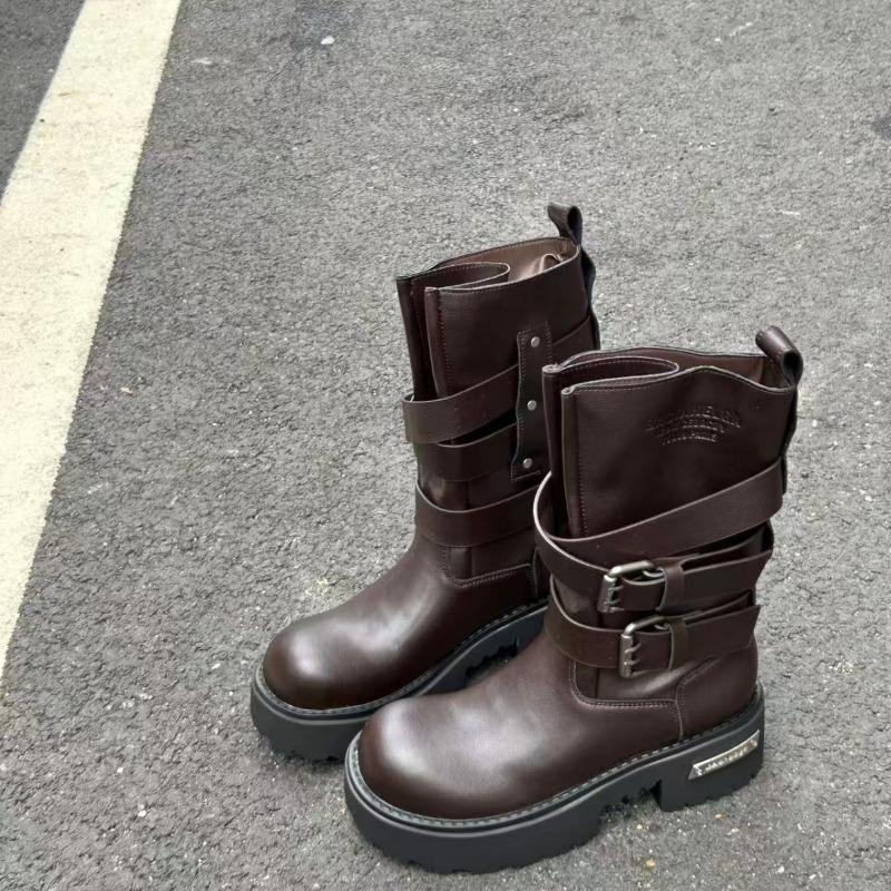 Martin Boots Women's New Belt Buckle Retro Locomotive Heightening Knight Boots Women