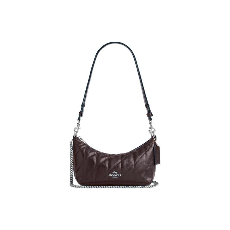 

COACH CAITLIN 24 facing diamond quilted design cow leather shoulder bag medium size women s maple brown коричневий
