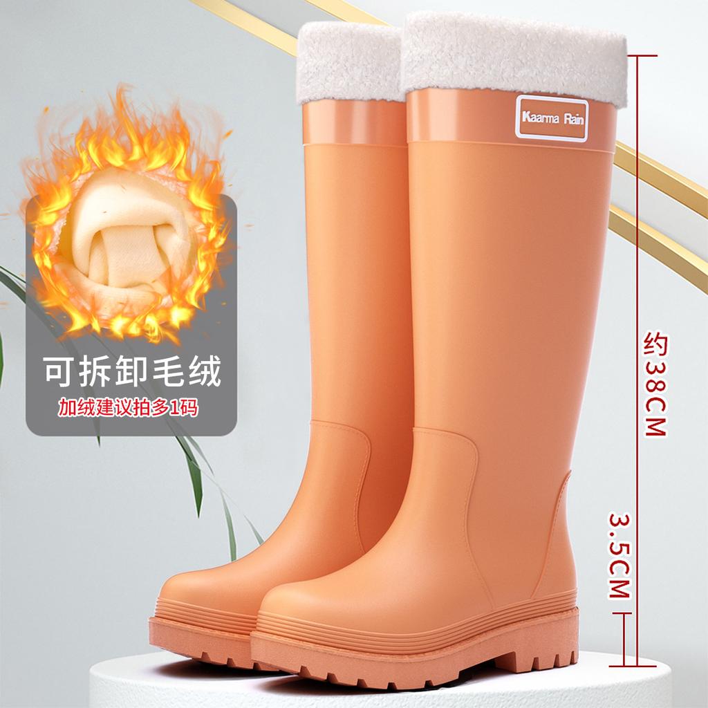 Rain Shoes Fashionable Women's High Tube Long Tube Non-slip Warm Kitchen Thickened Women's Waterproof Shoes Adult Rain Boots Rubber Shoes Women