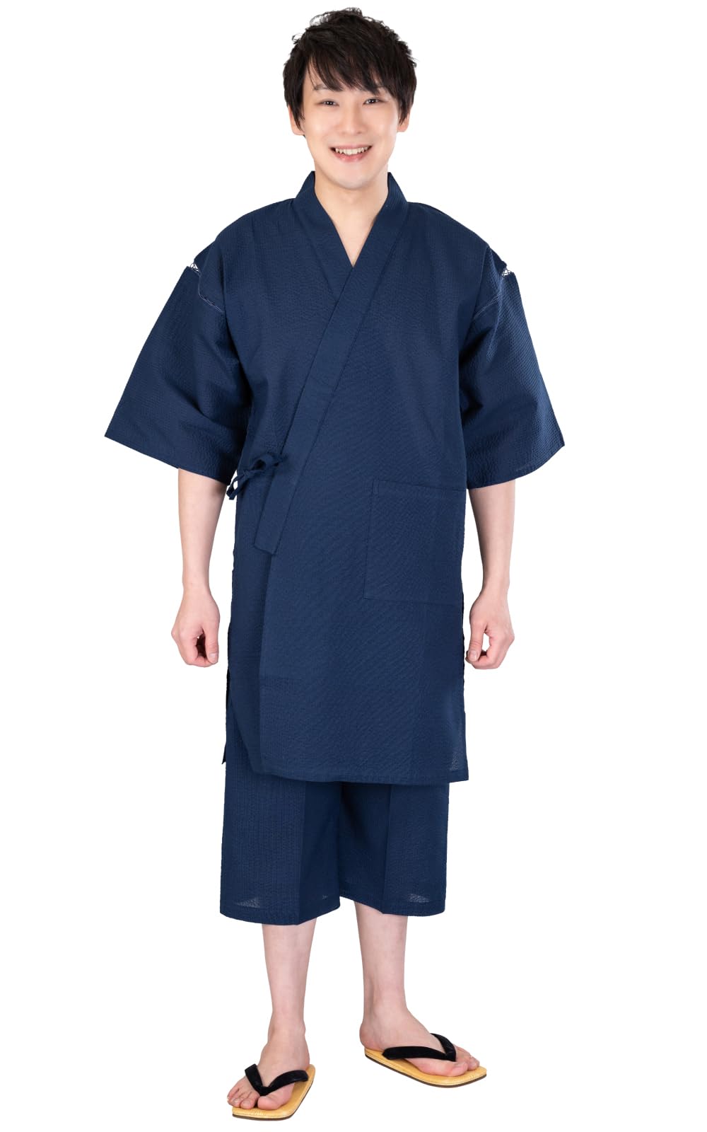 

Айай Длинный Джинбей с Широкой Длиной и Сделано в Японии из Хлопка Шиджира Мужские Брюки 3/4 Длины, Гладкое, Нелипкое Плетение, 100% (Л, Военно-Морской Флот)