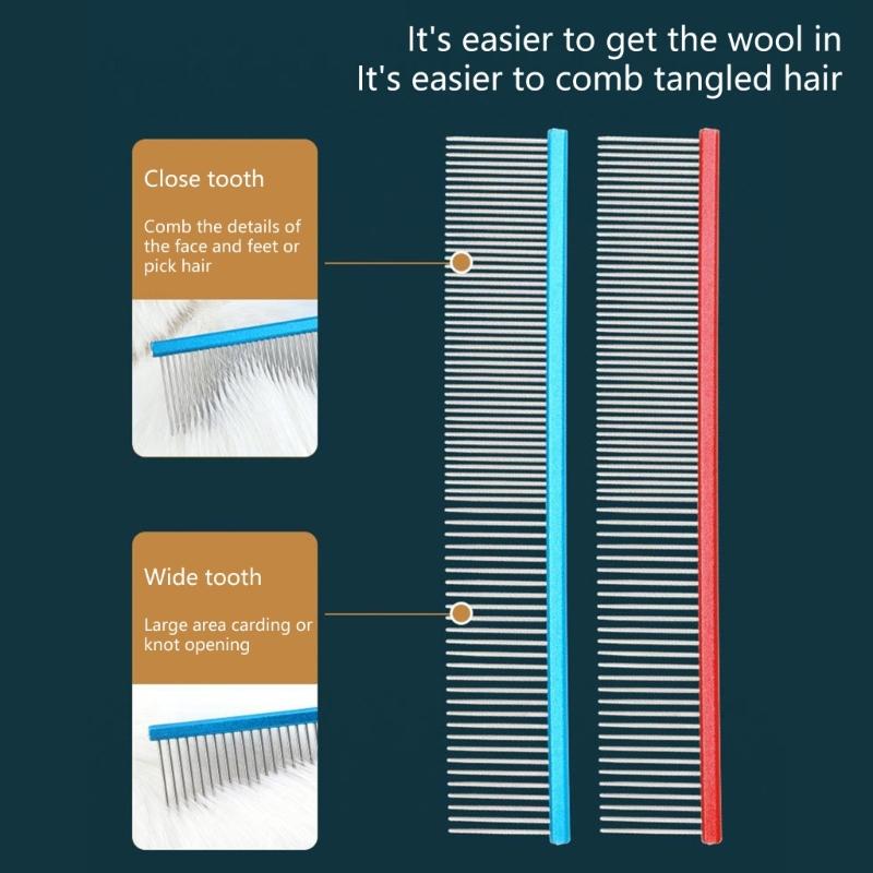 Pälsvårdsborste för hundar Lätt att använda Rostfritt stålborste för fällande husdjur Rätradig kam för husdjursvård 2 st