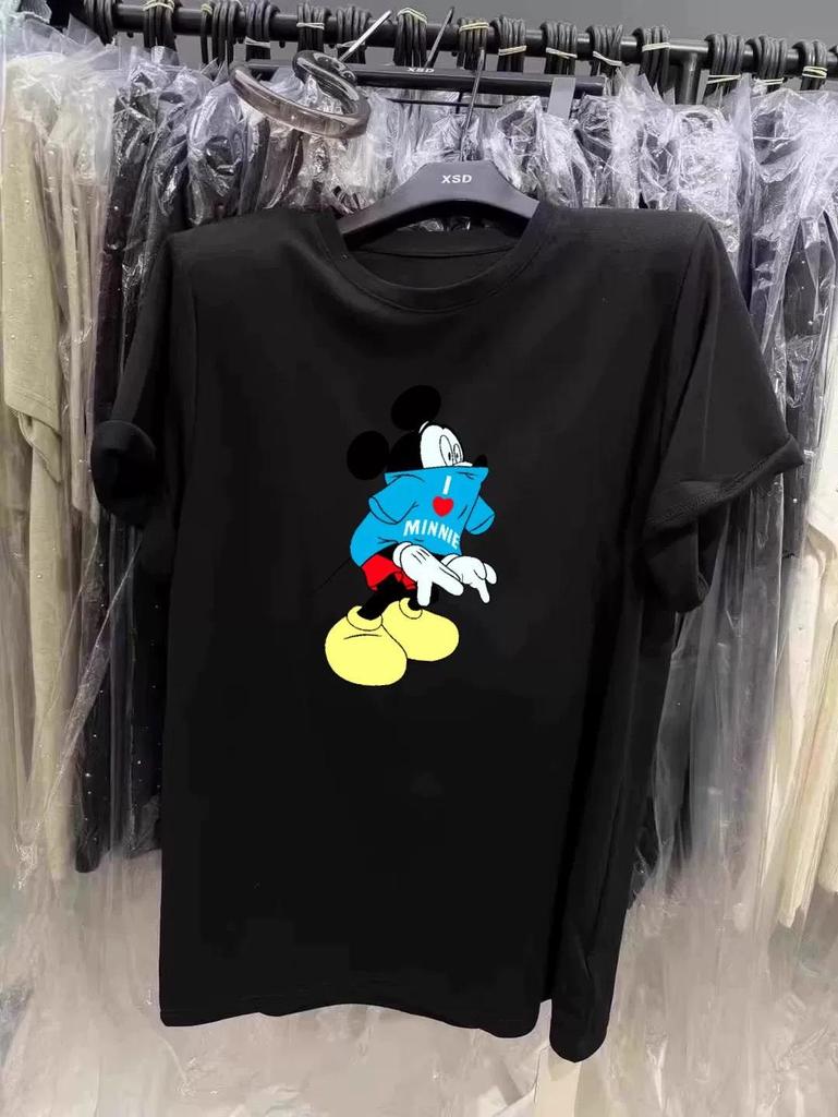 Mickey Cartoon Print Plus Size Cotton T-Shirt - Women's Summer Short Sleeve
