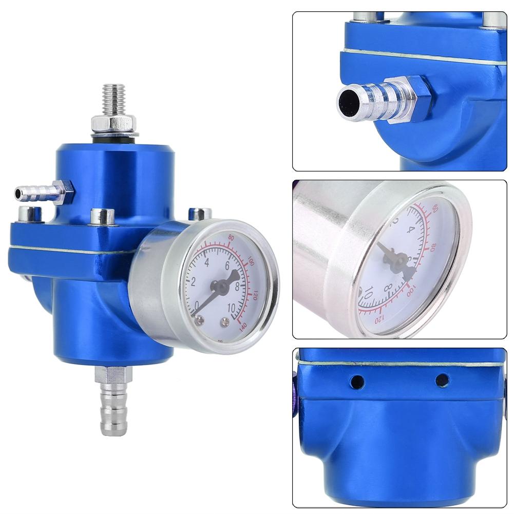 Universal Aluminum Fuel Pressure Regulator Gauge & Hose Kit 0 140 PSI Adjustable Blue