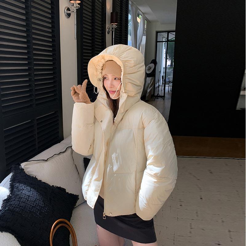 

Женская короткая ветрозащитная теплая зимняя куртка с капюшоном и рукавами реглан XL бежевый