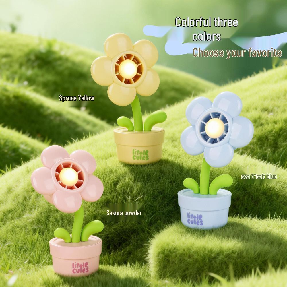 

USB Rechargeable Handheld Cute Cartoon Flower Fan - Creative Desktop Ornament Factory/Wholesale/Export/Cross-border