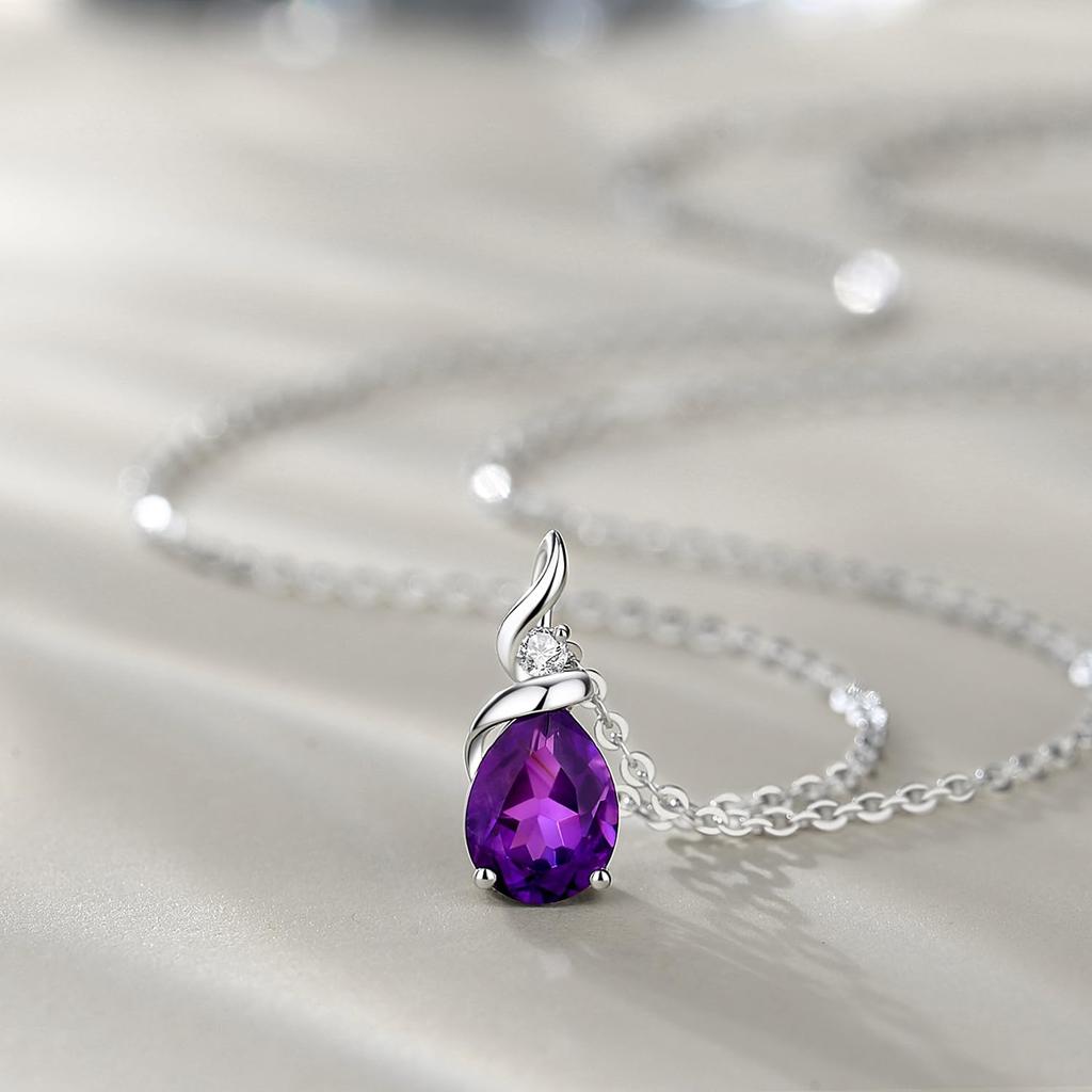 Necklace K14 White Gold Lab Grown Diamond Natural Amethyst February Birthstone Drop Day Christmas Birthday Anniversary Present Gift Wrapping Included