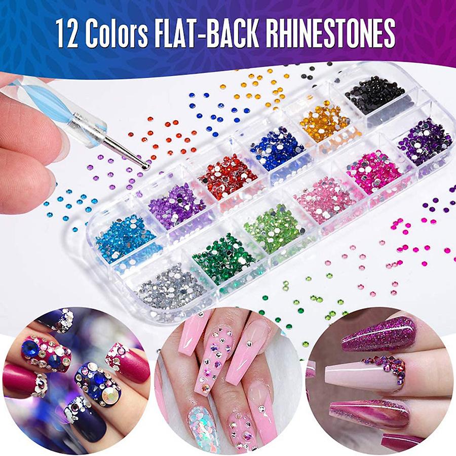 3000 Stück 1,5 mm Strass-Nageldekoration, rund, bunt, mit Etui, DIY-Nagelkunst-Dekorationen