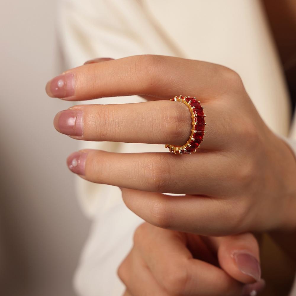 Geometric Design Women Finger Ring Tiny French Vintage Ring Luxury Colored Zircon Rings  Party