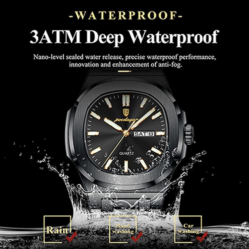 Luxury Square Men's Watches Waterproof Luminous Date Week Men Watch Stainless Steel Fashion Quartz Wristwatch