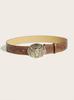 A western style cow head buckle peony pattern PU leather belt fashionable and casual