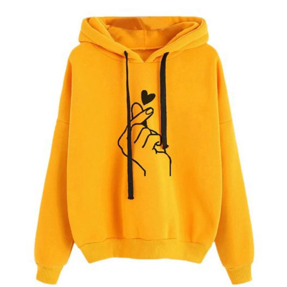 Automne Sweat À Capuche Polaire Couleur Unie Doigt Coeur À Capuche Mode Coréenne Sweats À Manches Longues Haut Cordon Poches Sweat À Capuche Ample