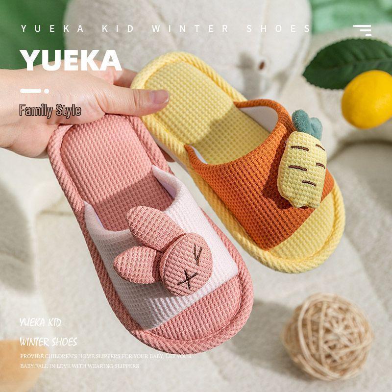 Children's Non-Slip Indoor Cotton Linen Slippers for Little Boys & Girls - Spring/Autumn, Medium/Large Sizes