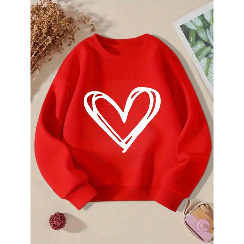 Kids Sweatshirt Hand-Drawn White Heart Outline Hoodie - Pink & Multi-Color Options, Long Sleeve Round Neck Casual Sweatshirt