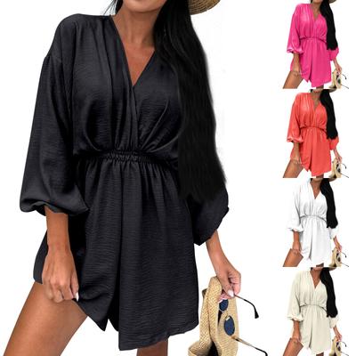 Women Fall Long Sleeve V-neck Waist Swing Dress For Women
