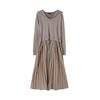 LAP Sailor Collar Contrast Pleated Knit Dress Ar1Wo220