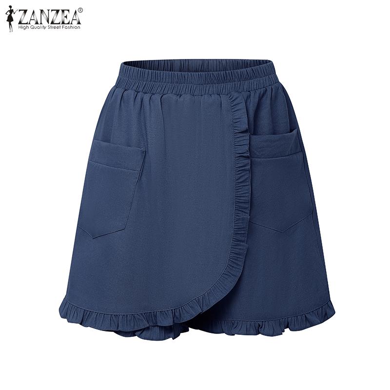 

ZANZEA Summer Women Elastic Waist Ruffled Layers Solid Color Casual Shorts Mini Pants S