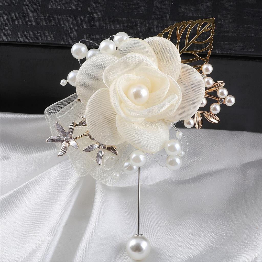 Artifical Rose Flowers Pearl Beaded Wrist Flower Ivory Flowers Bridesmaid Mensuit Marriage Wedding Accessoriesweddingaccessories