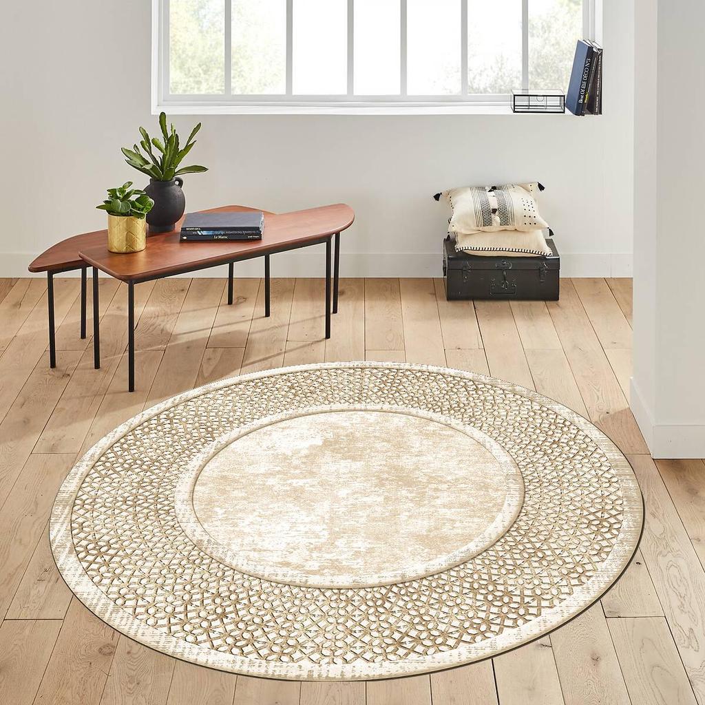Rovigo Home Digitaltrykk Vaskbar sklisikker base rund stueteppe RVG7288-SD753