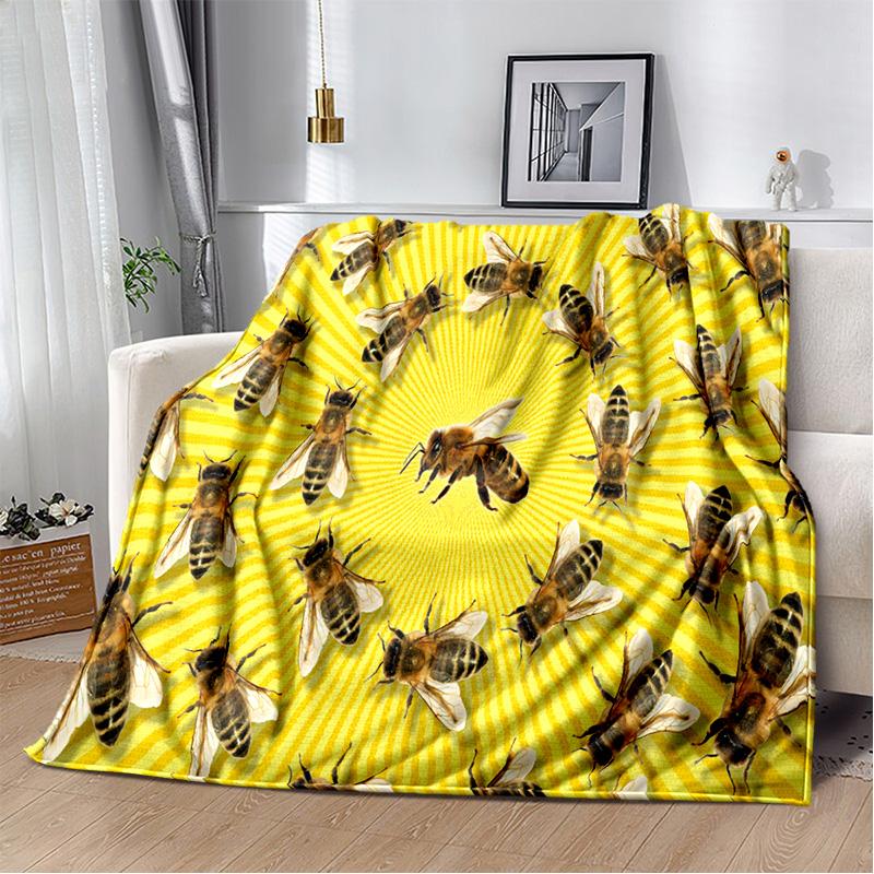 3D Honey Bee Insect Cartoon Soft Plush Blanket,Flannel Blanket Throw Blanket for Living Room Bedroom Bed Sofa Picnic Cover Kids