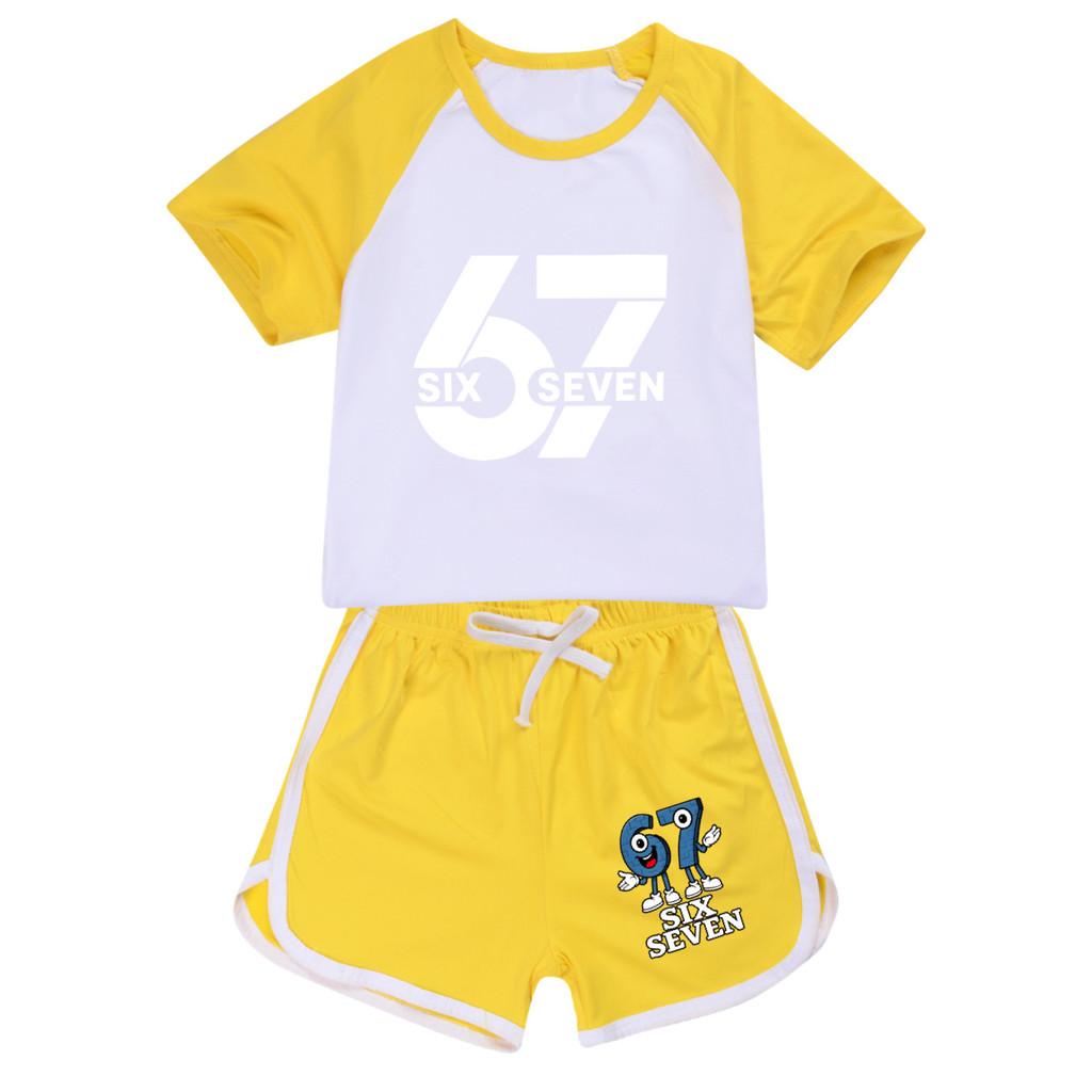 5398 Multi-color Kids Steal a Brainrot 67 Printed T-shirt Shorts Sport Tracksuit Clothes Set