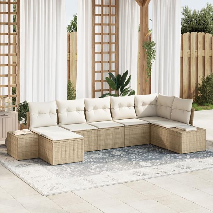 VidaXL Ensemble de 7 pièces de canapé de jardin Beige avec coussins en Rotin 3347151