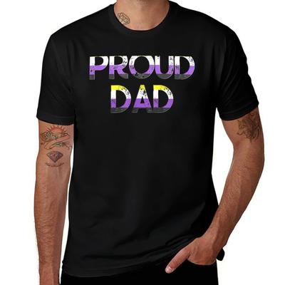 Mens Proud Dad Nonbinary Pride Flag Lgbt Fathers Day T-Shirt Mens Graphic T Shirts Man T Shirt Cotton T-Shirt