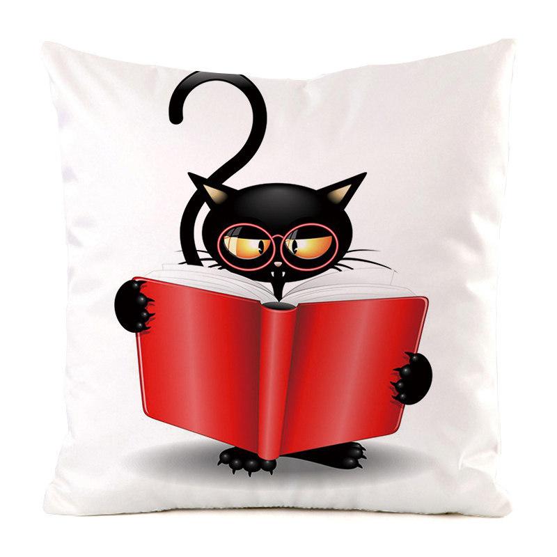 Creative Cartoon Black Cat Digital Printing Short Plush Pillow Covers For Car Sofa Office Cushion Cover Home Goods 60X60Cm