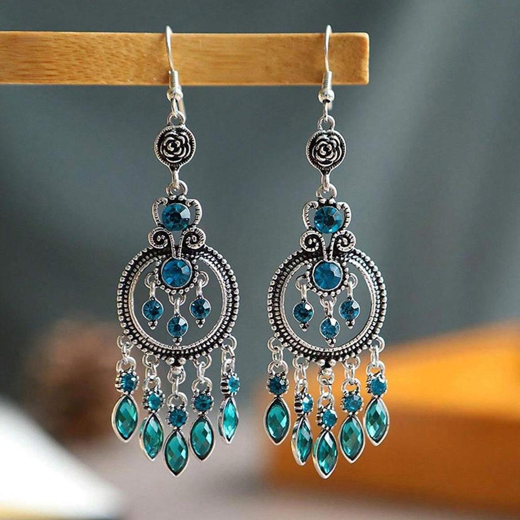 Exquisite Rhinestone Tassel Earrings - Retro Ethnic Style for Women